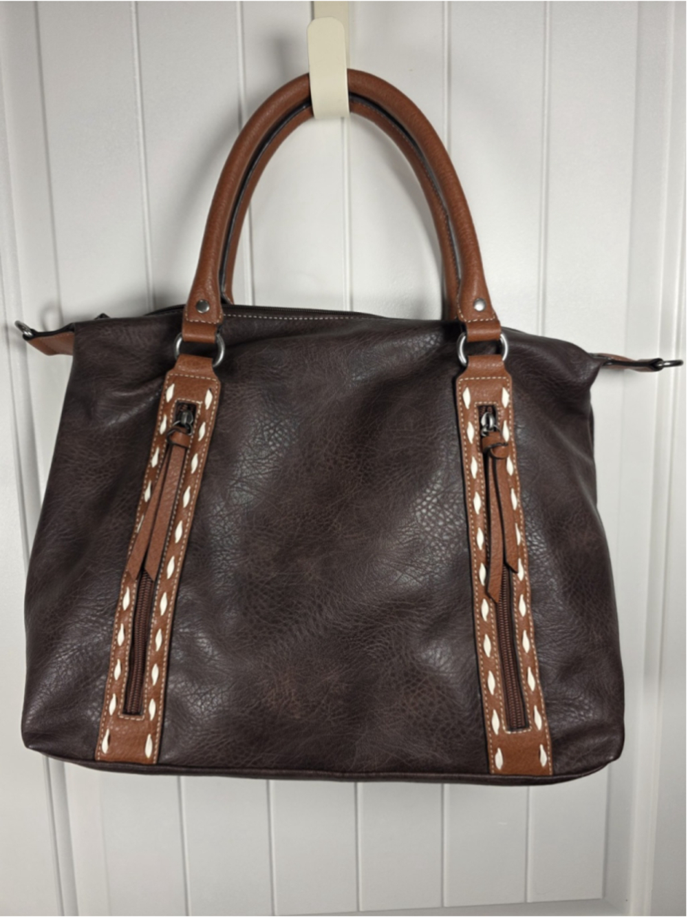 Nocona Western Satchel Handbag Brown Whipstitch Tote Purse Cowgirl No Strap